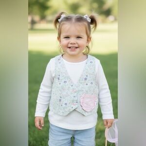 🌸 Vintage SWAT Kids Floral Vest – Light Blue & Pink – 18–24 Months